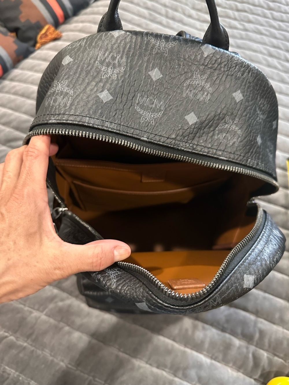MCM Black Monogram Studded Leather Backpack - Picture 6 of 8